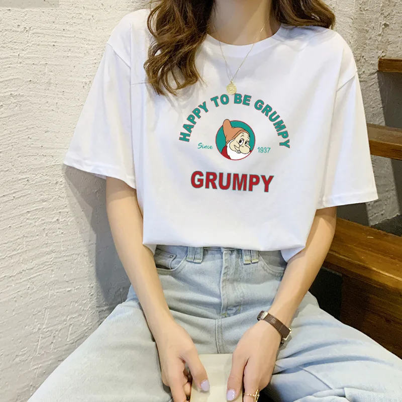 

Pure Cotton Ladies Short-sleeved T-shirt Female Mr. Mark Retro Princess Cartoon Print Loose Round Neck Girlfriend Youth Trend