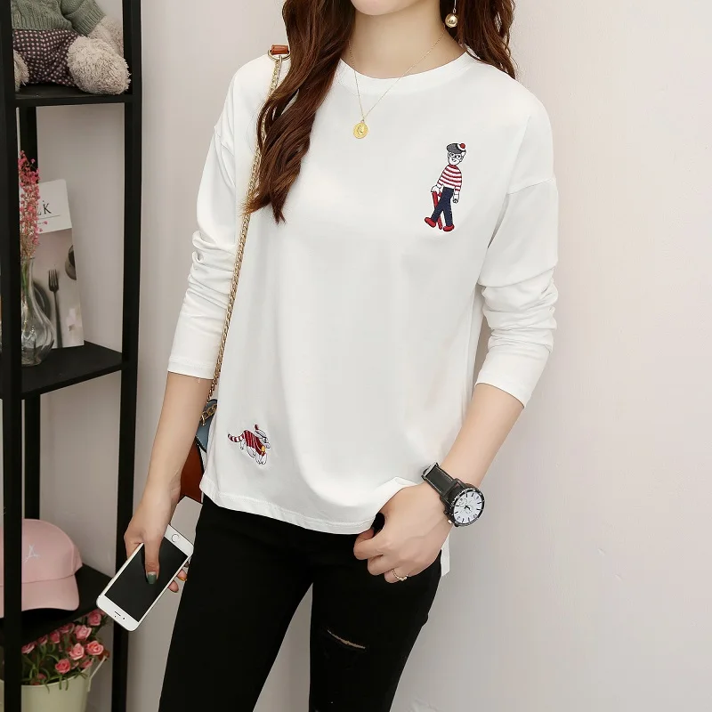 Xian 1971 bai Harajuku Vintage t shirt Ulzzang Girlfriends kawaii rainbow stripe t-Shirts autumn Women Casual Loose long Sleeve pink Top Femme - Цвет: Xian 1971 bai