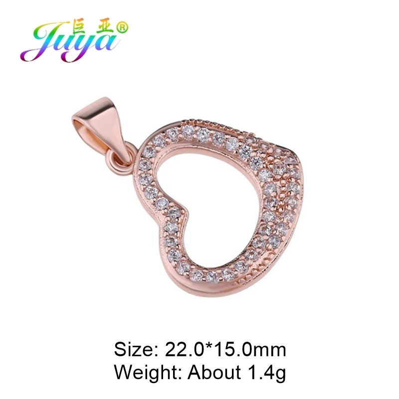Rose Gold Juya DIY микро паве Циркон Любовь подвеска в форме сердца аксессуары для ювелирных изделий браслет ожерелье изготовление сережек фитинги - Окраска металла: Rose Gold