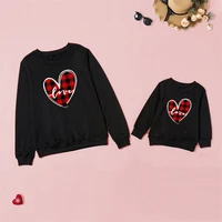 plaid love sweaters autumn mother daughter matching sweatshirts family set mom mum baby mommy and me clothes women girls tops