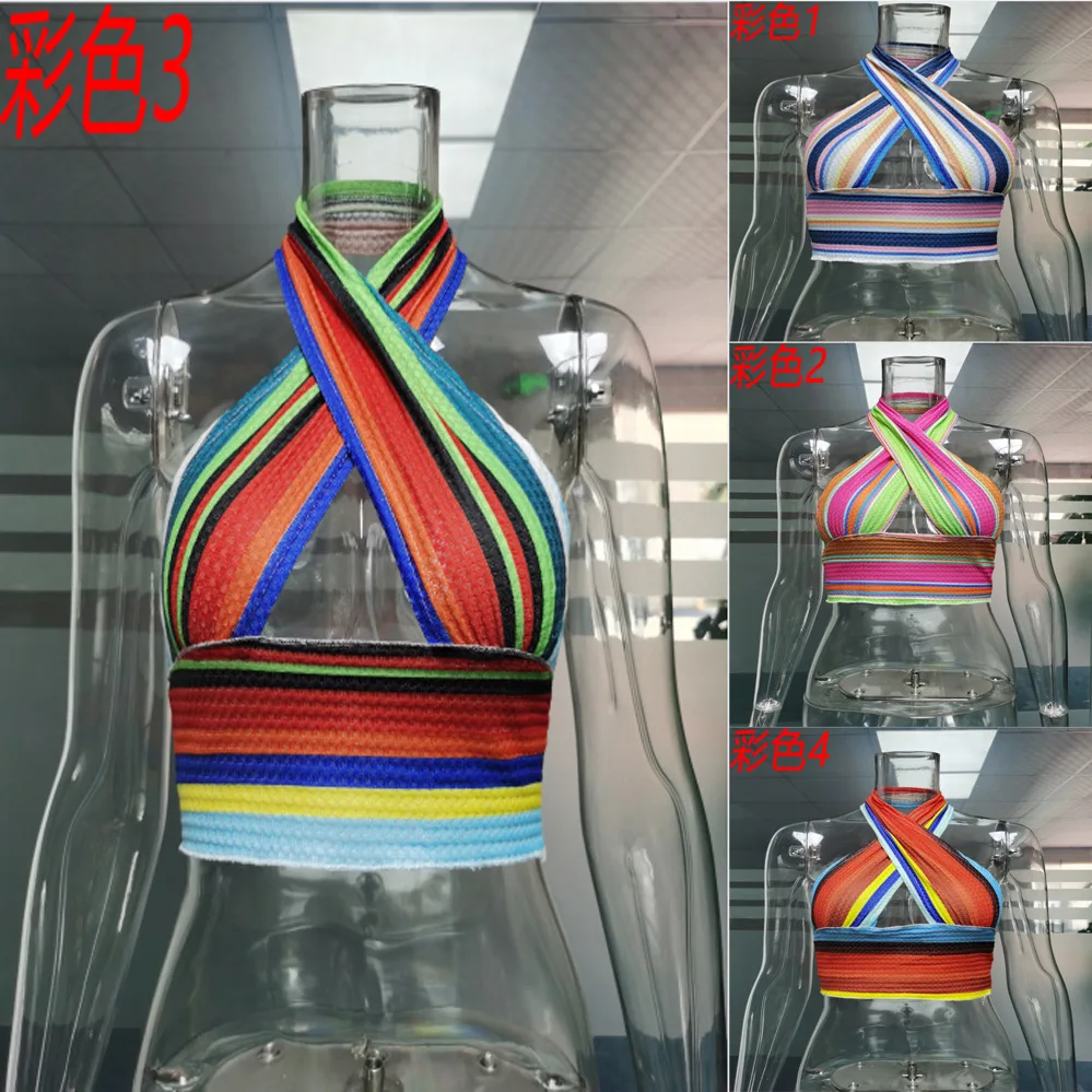 

Women's Color Halter Sleeveless Sexy Slim Knit Cross Top crop tops