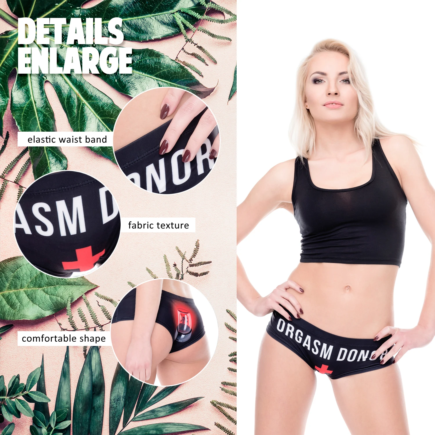 Сексуальное женское нижнее белье с забавным принтом красного и черного цвета