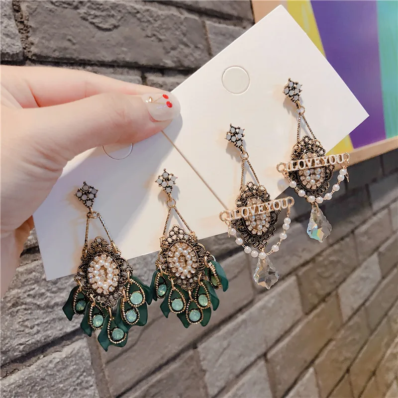 Женские винтажные серьги подвески в Корейском стиле с имитацией жемчуга и