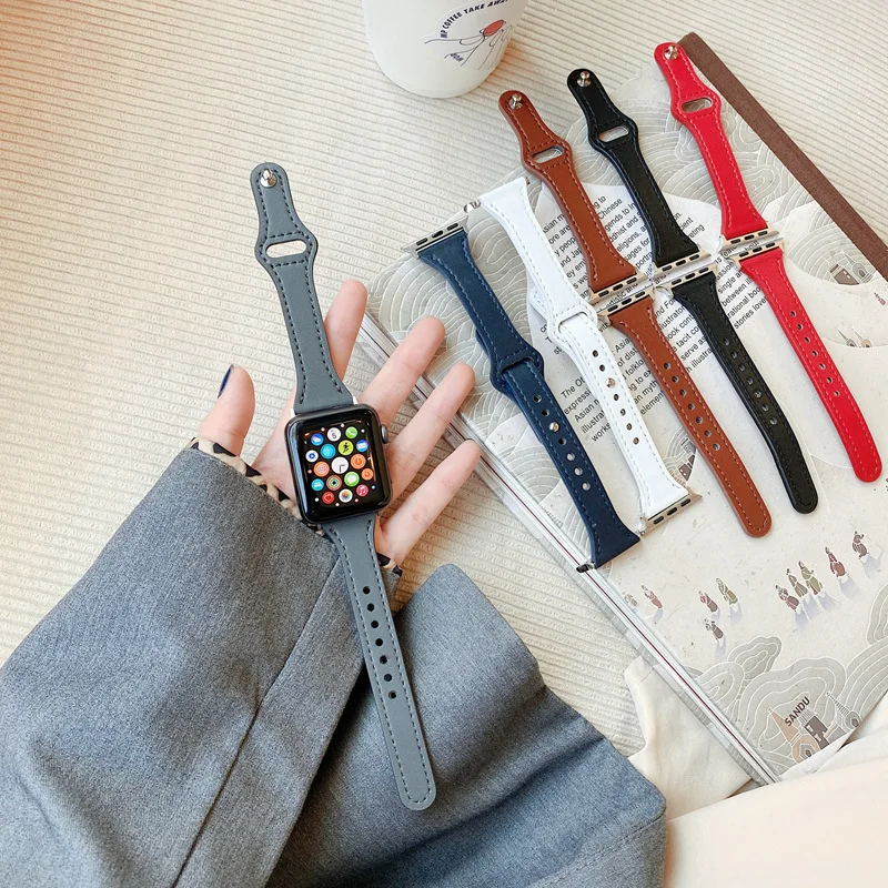 

Ремешок кожаный для apple watch 38 мм 40 мм 42 мм 44 мм, тонкий женский браслет-петля для iwatch 7 series 6 5 4 3 2 41 мм 45 мм