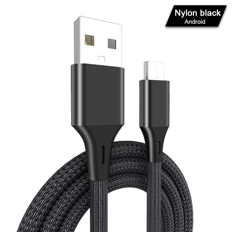 Кабель Micro USB A, кабели для быстрой зарядки и передачи данных, нейлоновый кабель для зарядки и синхронизации для Xiaomi Redmi Note 4 5, samsung, Android, кабель Micro Usb - Цвет: black