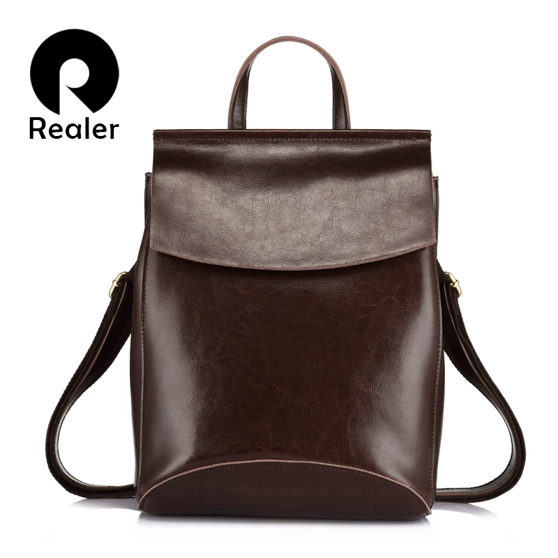 REALER женский рюкзак разделенная кожаная дорожная сумка Школьный для девочек