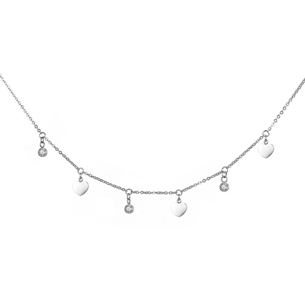 Lokaer колье из нержавеющей стали Сердце и циркониевые амулеты цвета розового