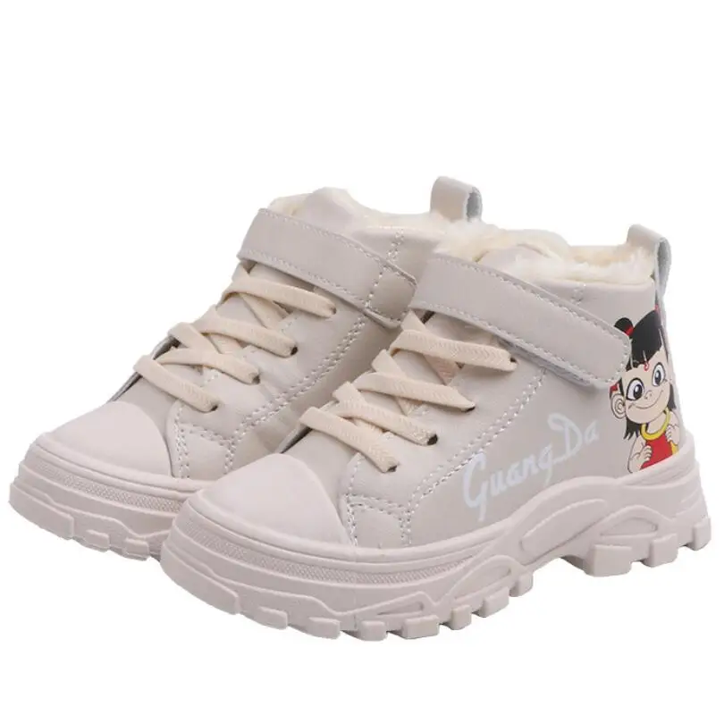 Детские плюшевые ботинки для мальчиков кроссовки Высокие кожаные девочек