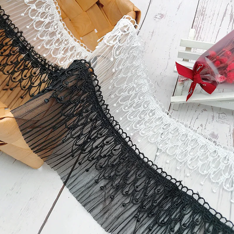 

Recommend Double Layer Pleated Water Soluble Embroidery Droplets Fringed Lace Fabric DIY Clothing Skirt Wedding Dress Decoration
