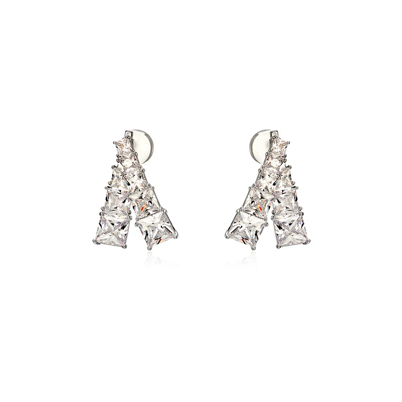 

High style simple fashion square shiny zirconium earrings wearing ear stud earrings new temperament ear women