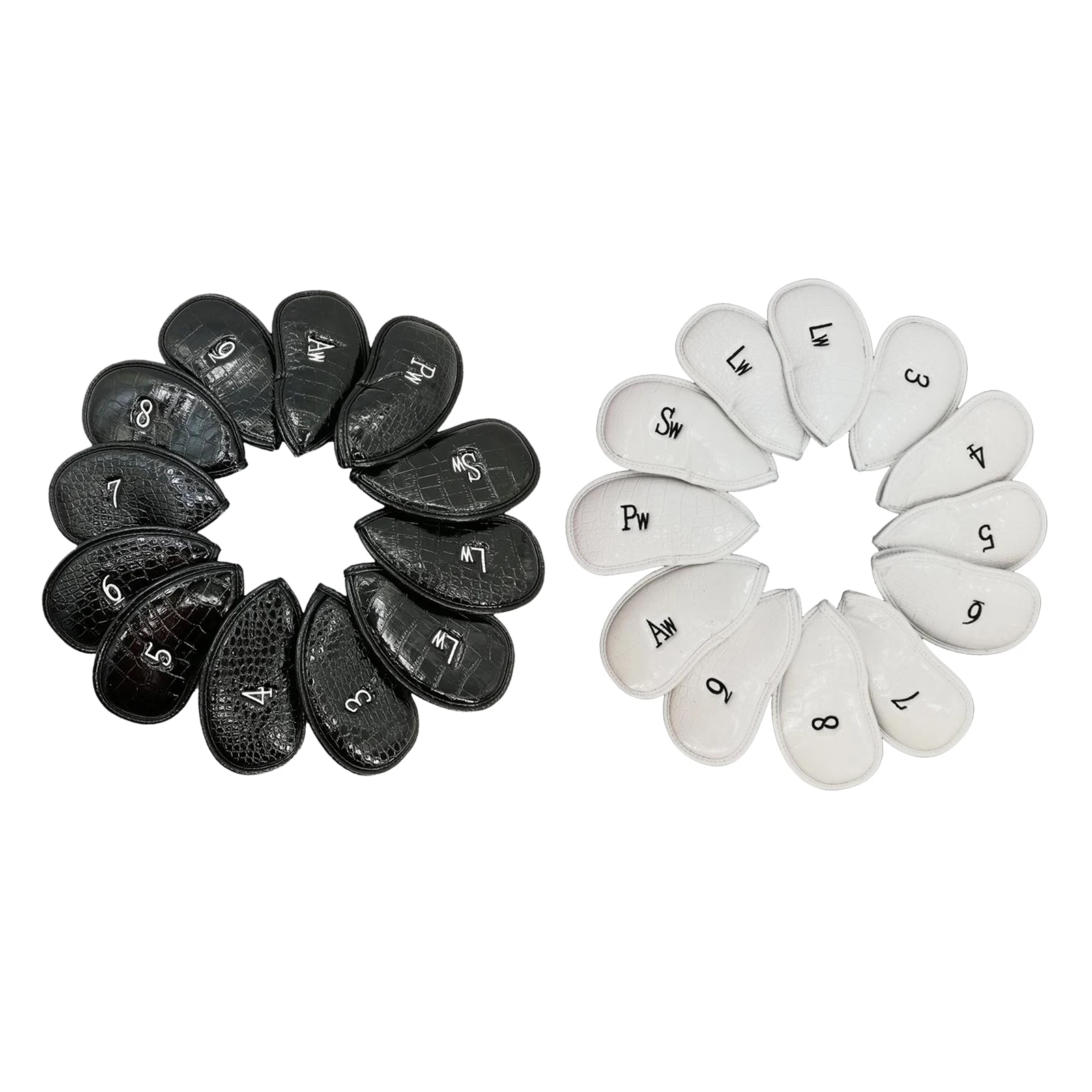 

12 Pcs/Set Golf Club Headcovers Iron PU Leather Golf Head Covers Black White