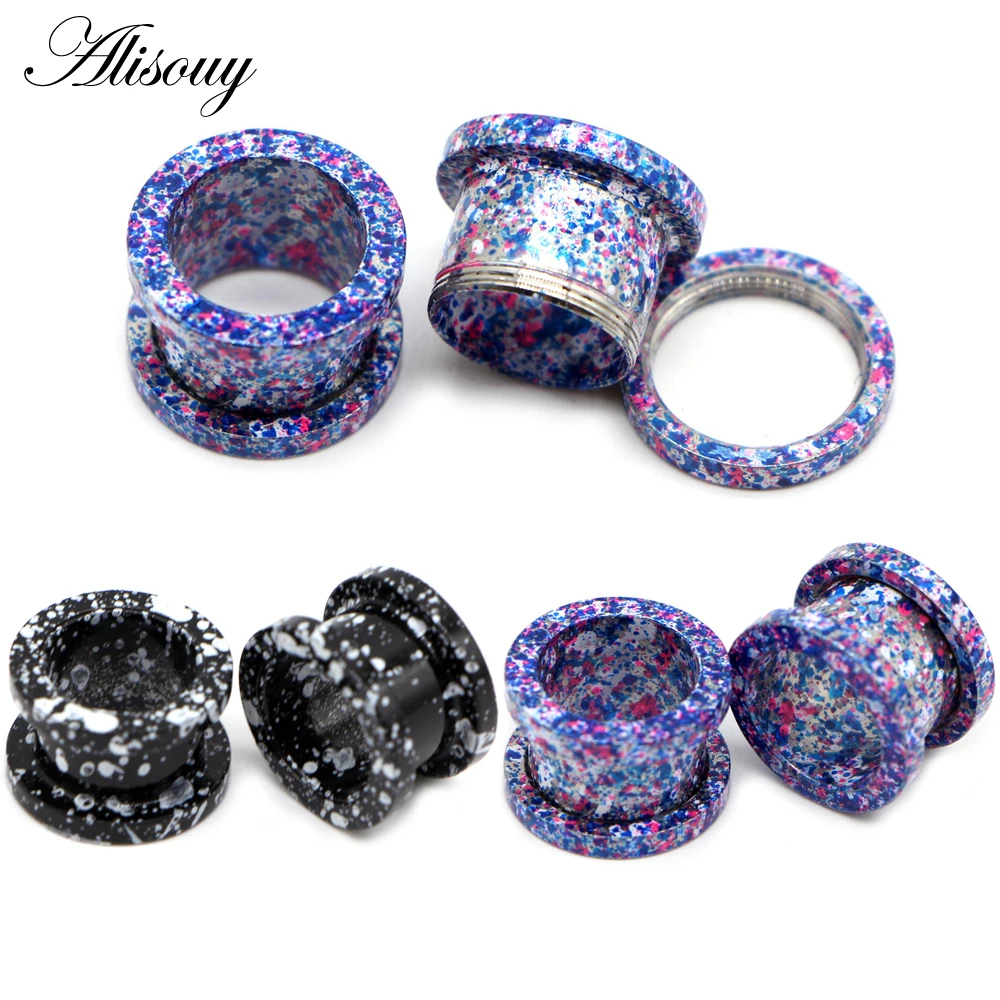 

Alisouy 2pcs 2-16mm Stainless Steel Paint Pulley Hollow Ear Tunnels Plugs Expander Stretcher Ear Gauges Body Piercing Jewelry