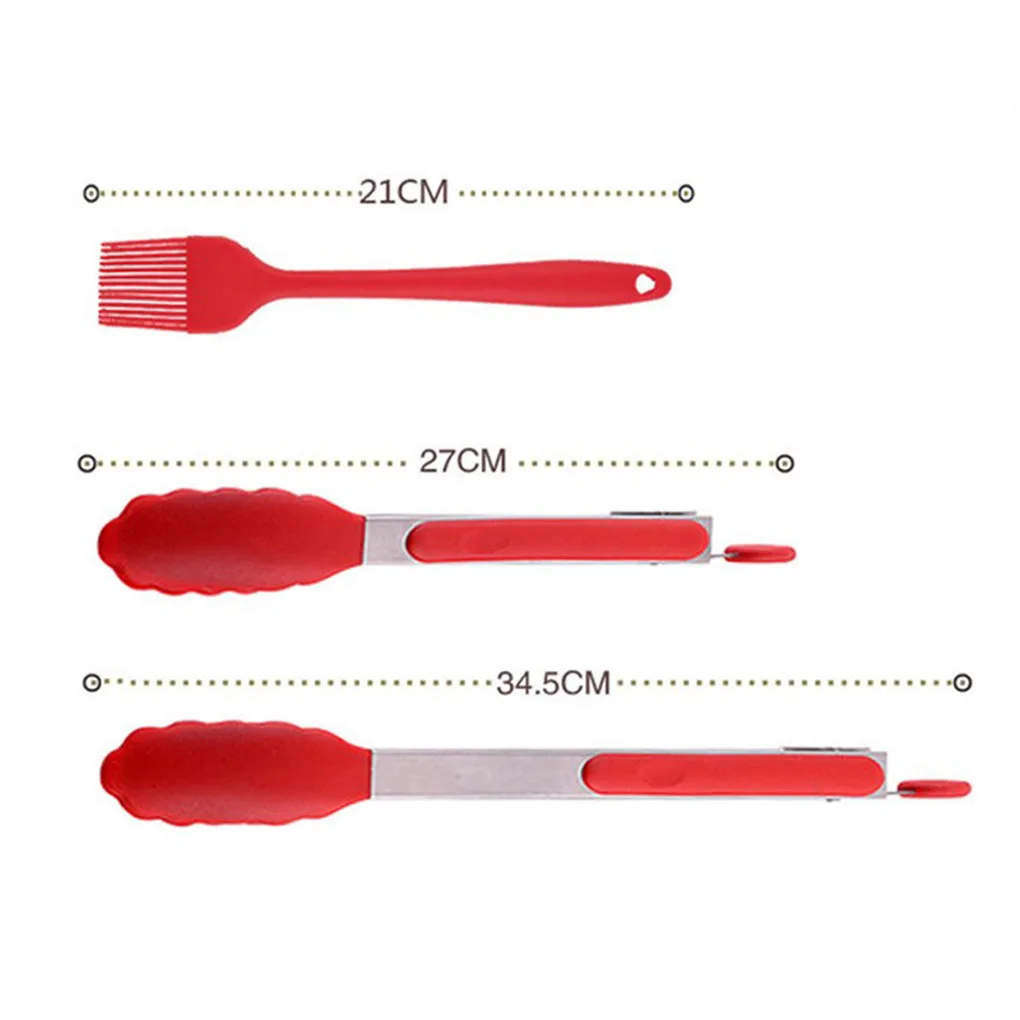

2pcs Non-Stick Kitchen Tongs with 1 Brush Stainless Steel Non-SlipSilicone BBQ Salad Tools Kitchen Accessories