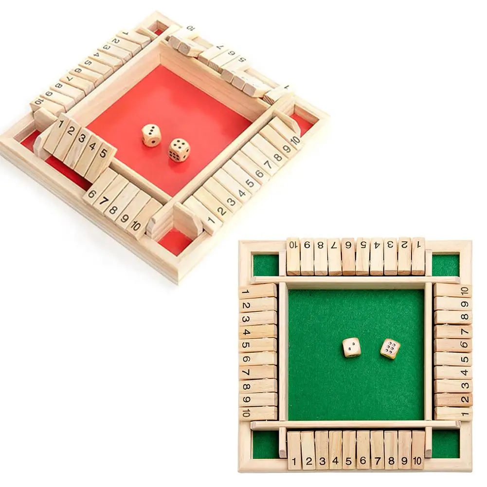 

Настольная игра с играми Shut The Box, набор 4-сторонних деревянных щитков и кубиков с 10 цифрами для 4 человек, товары для паба, бара Вечерние