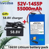 new 52v 14s5p 55000mah 18650 2000w lithium battery for balance car electric bike scooter tricycle with bms 58 8v 3a charger