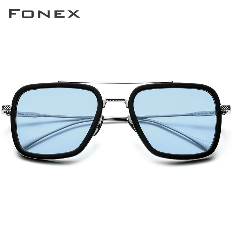 FONEX из чистого титана ацетата поляризационные солнцезащитные очки мужские ретро Тони Старк солнцезащитные очки новые винтажные солнцезащитные очки Edith для женщин 8512