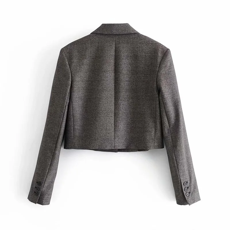 

Spring and Autumn Women's Casual Plaid Short Jacket with Single Button Pocket Decoration