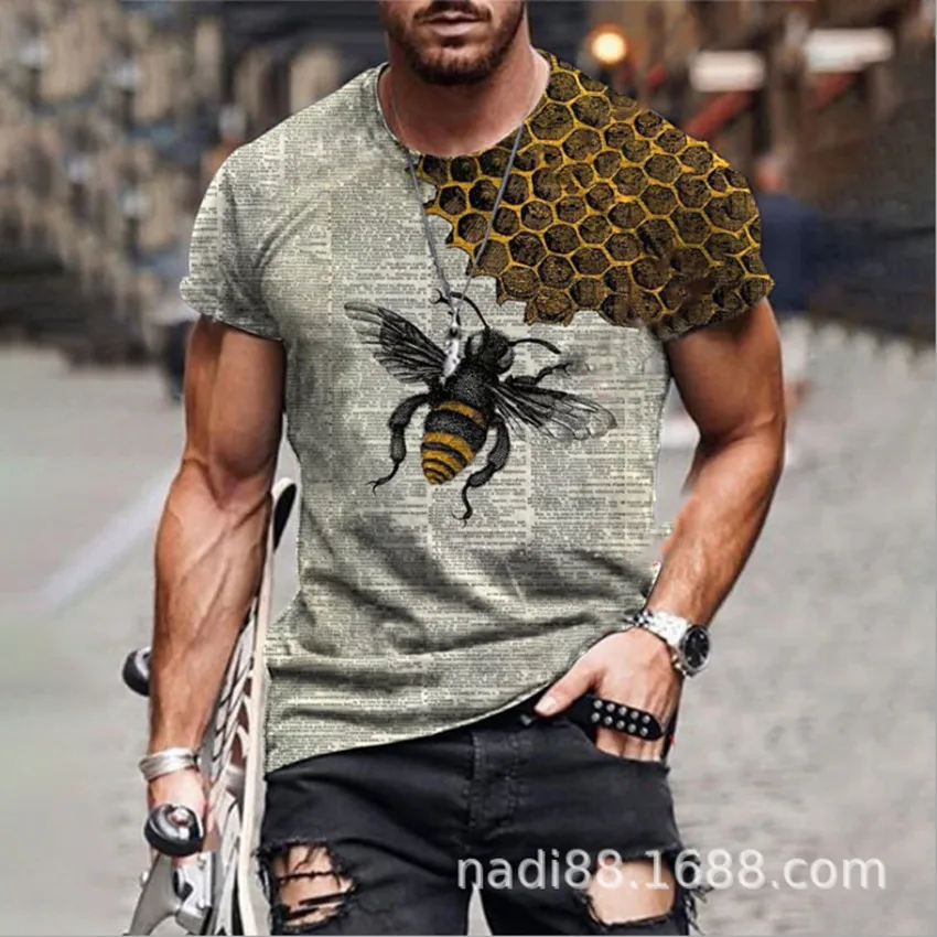 

3D Bee Printing Hip Hop Men T Shirt Streetwear Short Sleeve Tshirt personality fashion short-sleeved T-Shirt футболка