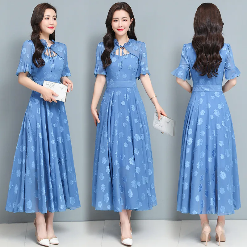 

Chiffon dress, 2021 summer new plus size long dress, slim dress