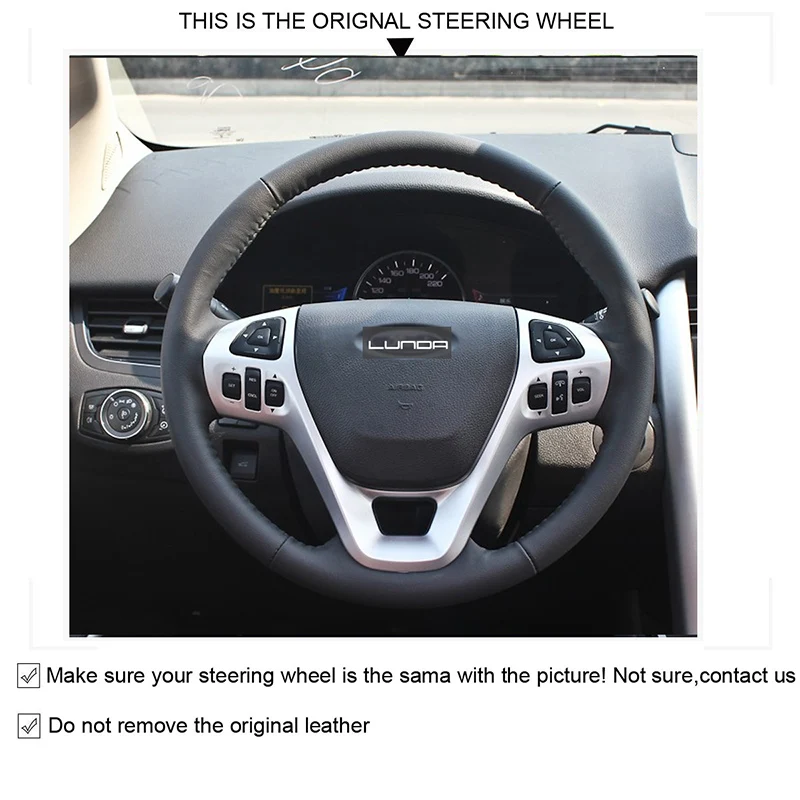 Кожаный чехол LUNDA для руля автомобиля прошитый вручную Ford Edge 2011 2014 Explorer 2016 Taurus 2012