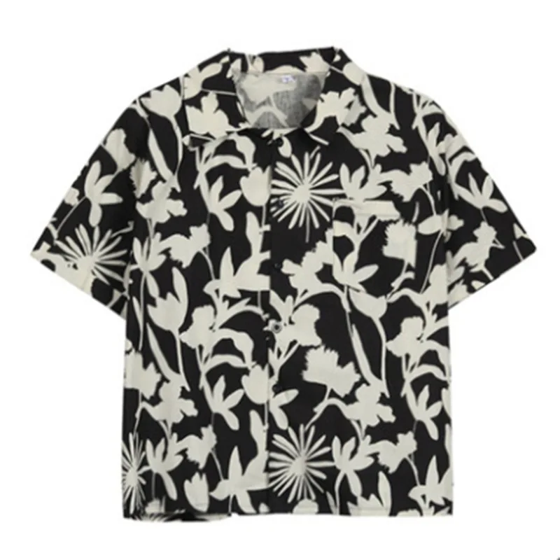 

Design sense minority retro salt Hong Kong style flower loose short sleeve shirt summer Korean casual top