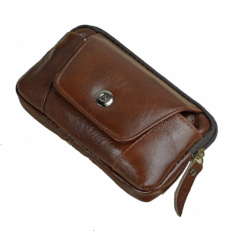 

Men Genuine Leather Hip Bum Belt Bag Male Zipper Leather Phone Pouch Bag High Quality Waist Boy Fanny Packs