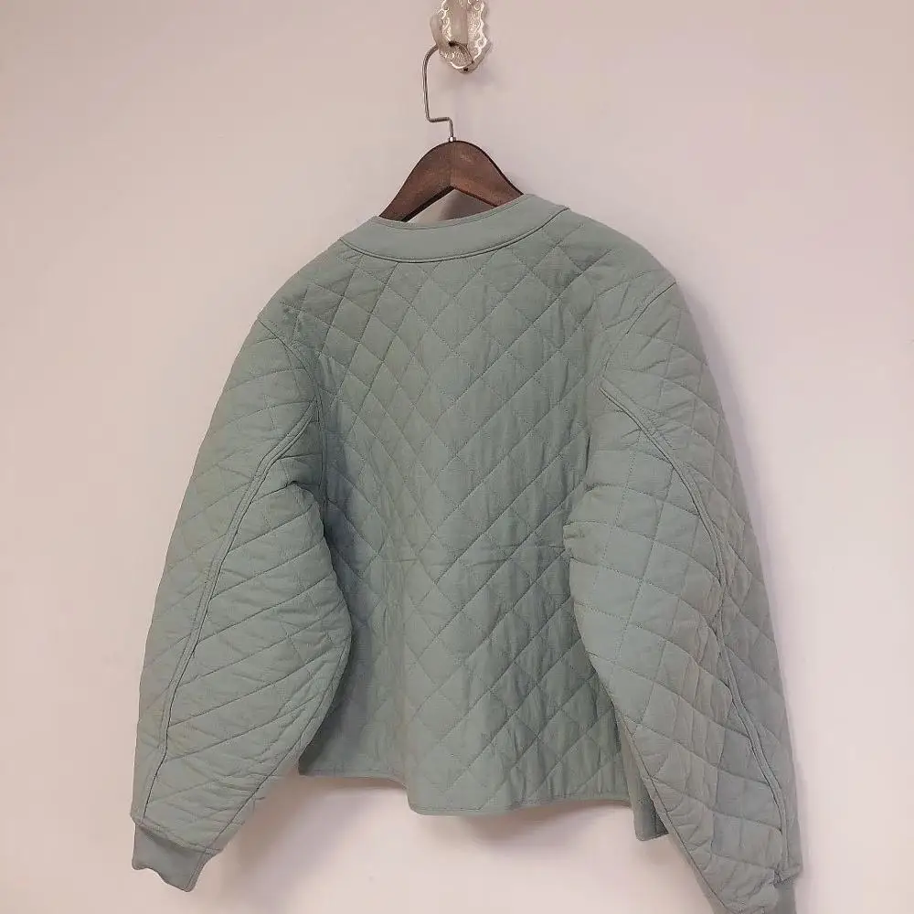 

Women Short Jacket V-neck Plaid Long Sleeve Single Breasted Double Pockets Coat Autumn Winter