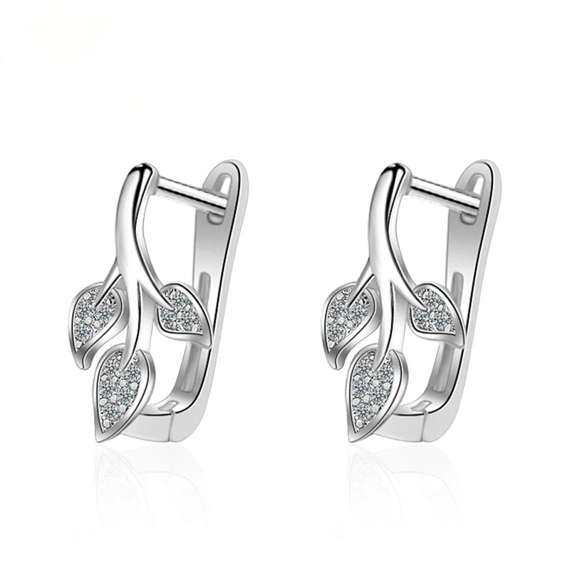 

New Style Silver Color Tree Leaf CZ Crystal Earring 2021 Fresh Women AAA Zircon Earring Elegant Lady Wedding Anniversary Jewelry