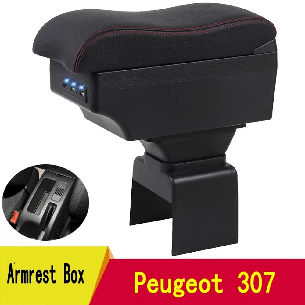 

For Peugeot 307 Armrest Box central Store content box with cup holder ashtray decoration products USB interfac