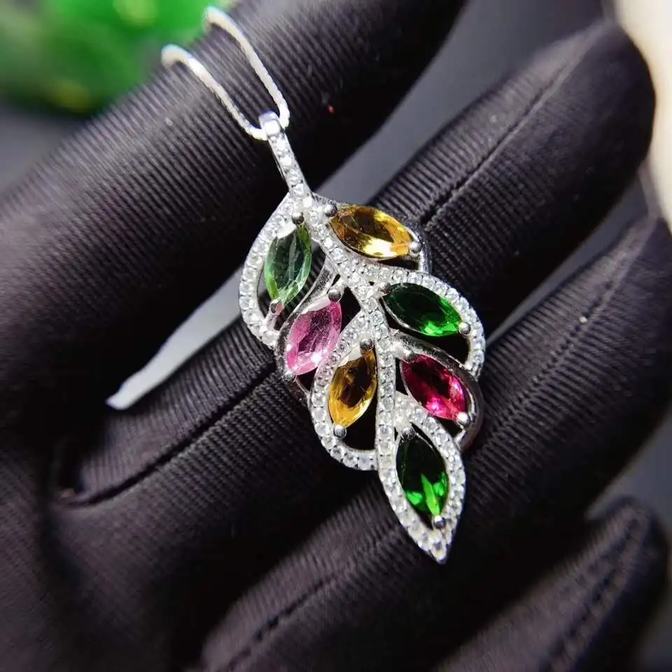 

Natural Real Tourmaline necklace pendant S925 sterling silver Natural real Tourmaline Pendant