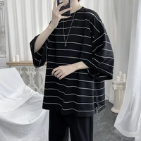 hybskr mens loose striped tshirt short sleeve casual oversized korean style harajuku hip hop male top tees summer new t shirt