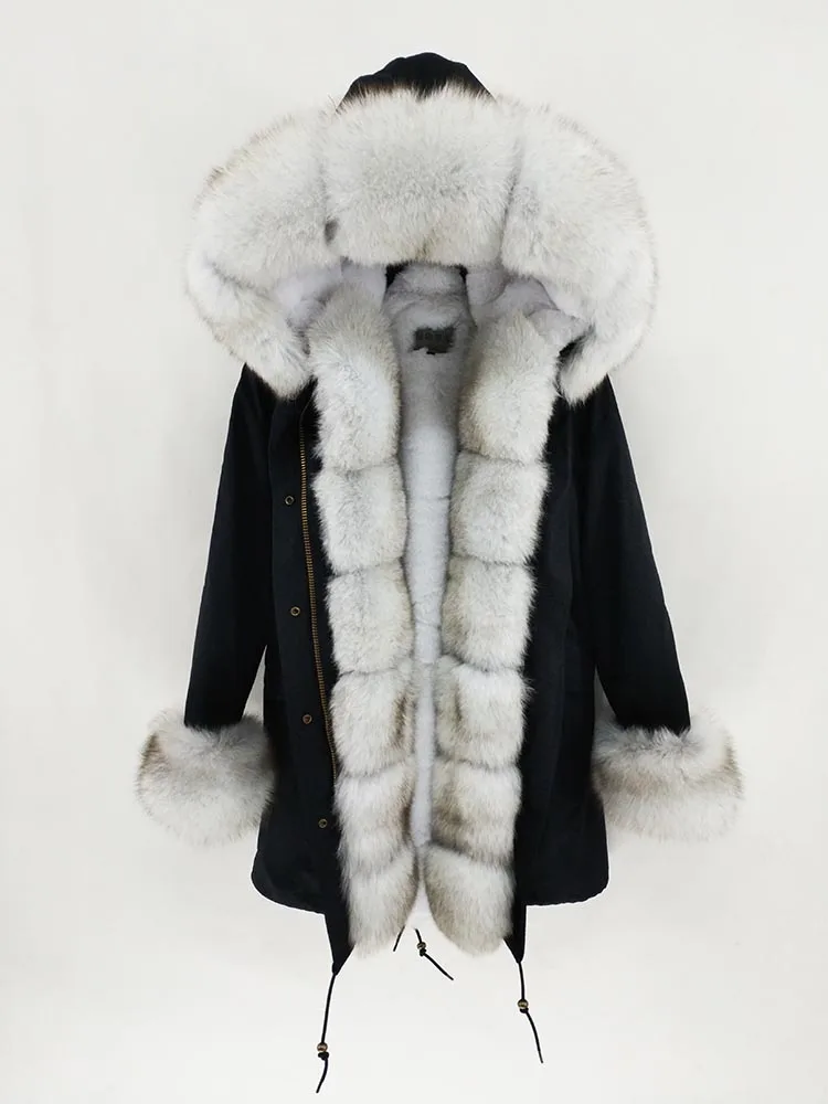 blue fox fur 9 S-7XL, новая зимняя куртка, Женское пальто из натурального меха, длинная парка с воротником из натурального Лисьего меха, верхняя одежда с отстегивающимся мехом - Цвет: blue fox fur 9