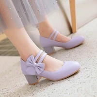 2021 new purple single shoes thick heel womens shoes one word buckle shallow mouth large size shoes for female 43