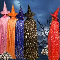 halloween costumes wizard witch cloak cape robe cap with pointed hat girls boys cosplay dress jackets for kids birthday party
