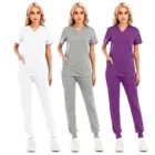 Больничная гигиена, одноцветная форма для медсестры, комплект, топ с короткими рукавами + штаны, рабочая одежда для медсестер с карманом, uniforme enfermera Z40