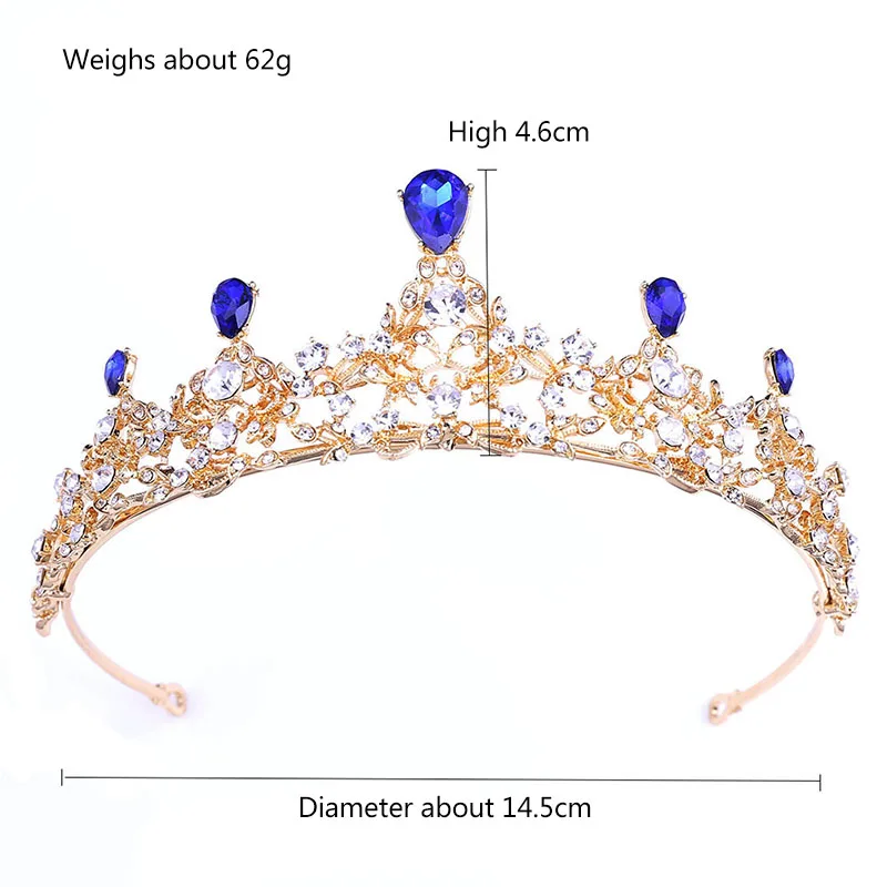 

Fashion Green Gold Blue Water-drop Crystal Tiaras Crowns Royal Queen Princess Diadem Bride Bridal Wedding Party Hair Jewelry
