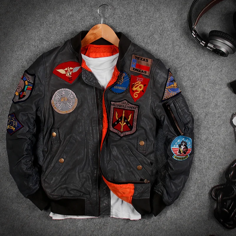 

Men 2021 Green USAF Pilot Leather Jacket Plus Size 6XL Genuine Natural Sheepskin Slim Fit Spring Military Aviator Coat