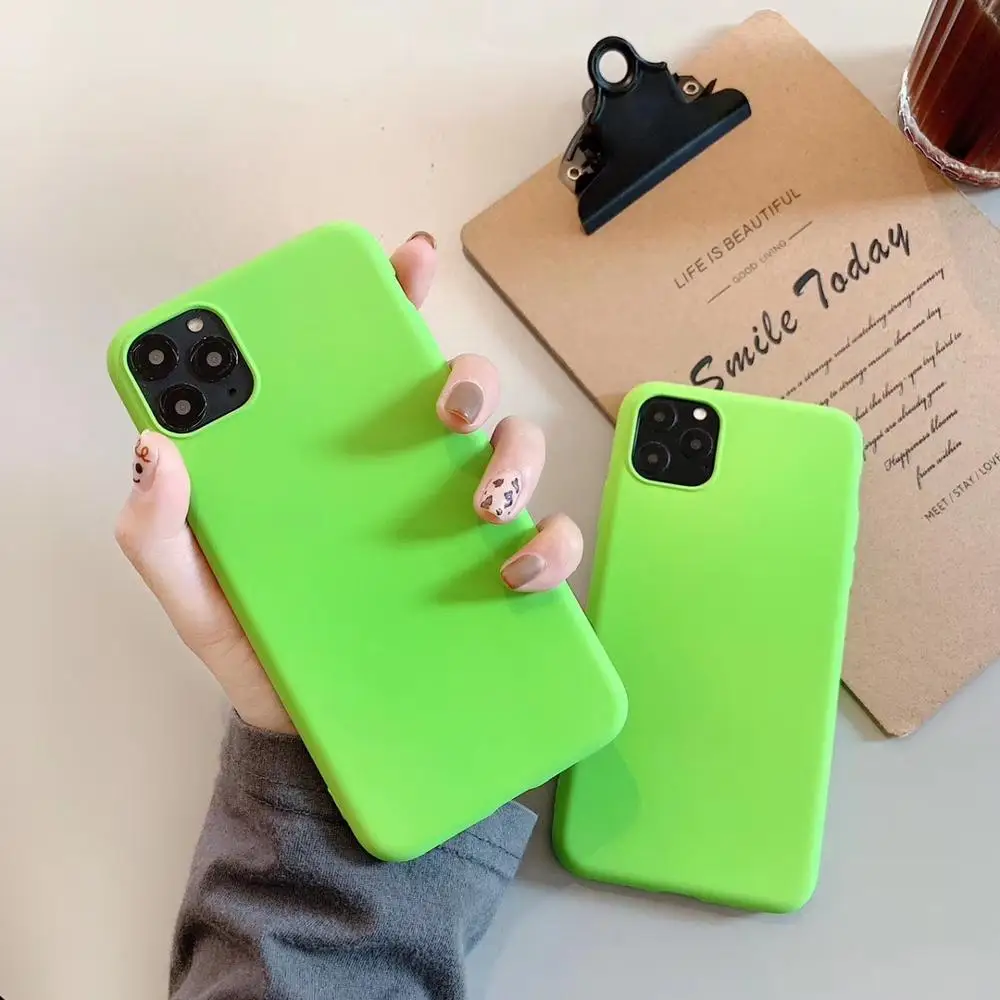 Fluorescent green frosted Total package side Very soft and ultrathin For iphone 6 7 8 X XS XR 11Phone Case |