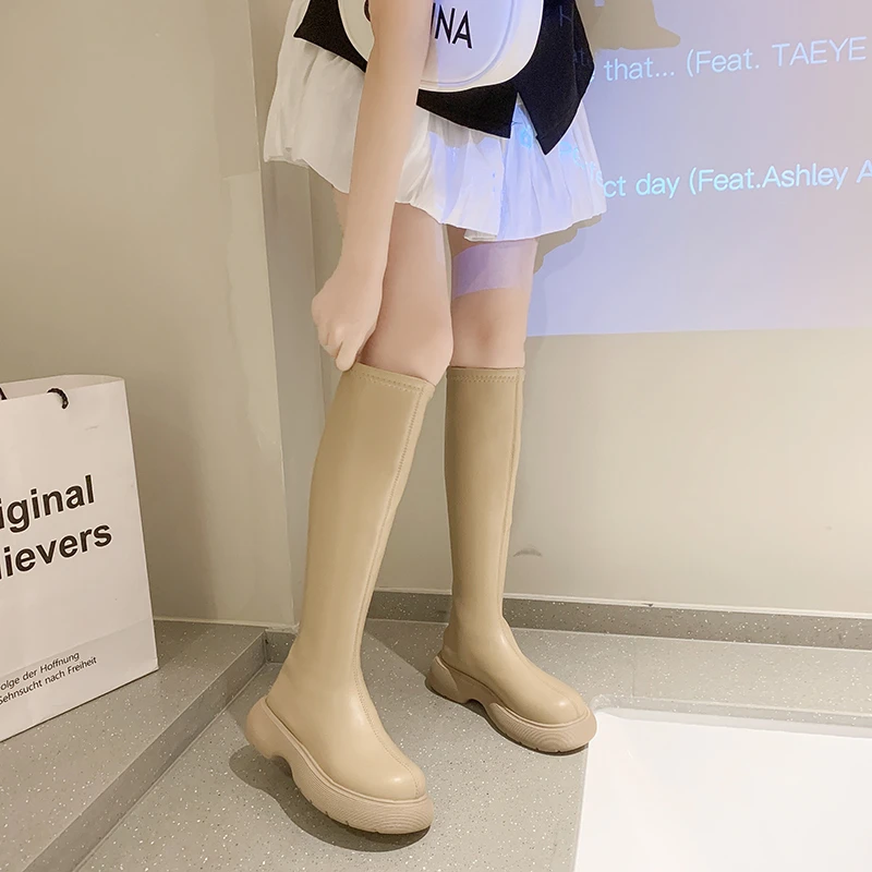 

Женские дизайнерские ботинки до середины икры, ботинки с круглым носком, прорезиненная обувь, для осени, 2021