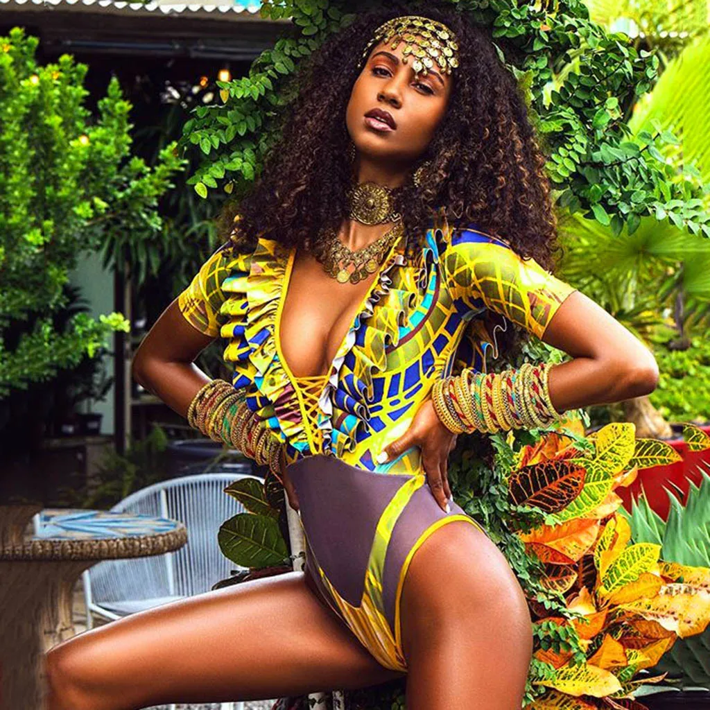 Летний женский купальник бикини с Африканским принтом бюстгальтером пуш-ап