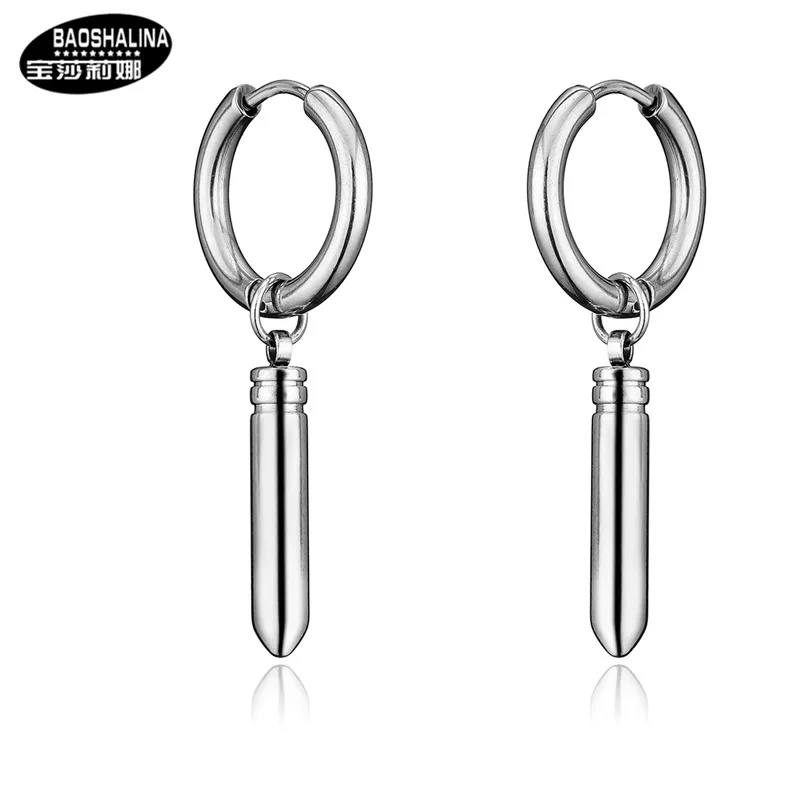 

Youpin Titanium Steel Bullet Earrings Punk Hip Hop Rock Tide Dumbbell Stud Earrings Men's Stainless Steel Earrings