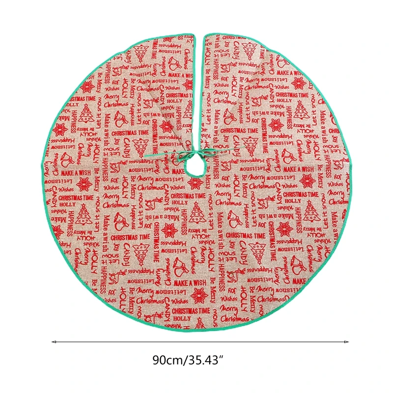 

90cm Round Shape Christmas Tree Skirt Letters Star Snowflake Printed Bottom Circle Apron Xmas Holiday Party Decoration