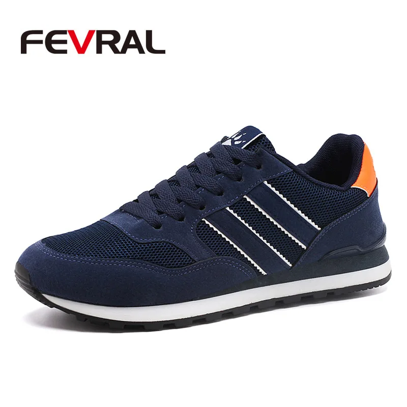 02 Dark Blue FEVRAL/мужские кроссовки из натуральной кожи и сетчатого материала; дышащие кроссовки; светильник; уличная прогулочная обувь; сезон весна-лето-осень; повседневная обувь - Цвет: 02 Dark Blue