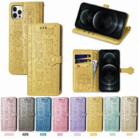 leather case for iphone 12 mini 11 pro xs xr x flip wallet coque for iphone 7 8 plus se magnetic cat and dog pattern card cover