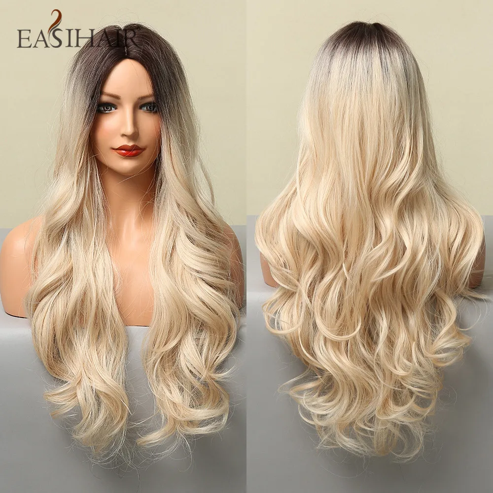 

EASIHAIR Long Body Wave Synthetic Wigs for Women Brown to Light Blonde Ombre Wigs Cosplay Natural Hair Wig Daily Heat Resistant