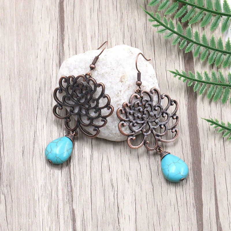 Женские серьги в этническом стиле CARTER LISA капли из красной меди с полыми цветами и