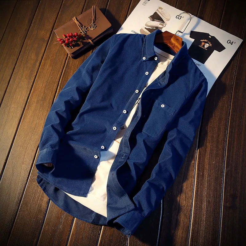 

Spring student fashion retro personality shirt wine red oversize youth shirt long sleeve corduroy men's wear