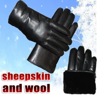 leather gloves mens sheepskin wool winter thickening warm fur one real wool gloves split finger sheepskin gloves wind and cold