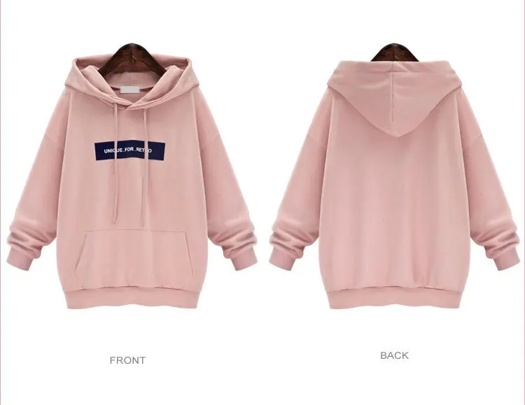 

Donsignet Women's Sweater New Fashion Spring and Autumn Letters Loose Knit Long Sleeves Hooded Collar Pullover Solid Color