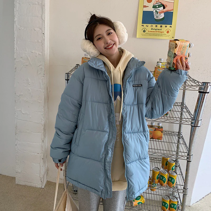 

2021 Winter Women Oversized Parkas Coat Fashion Solid Thick Warm Stand Collar Padded Jacket Casual Winter Outerwear Windbreaker